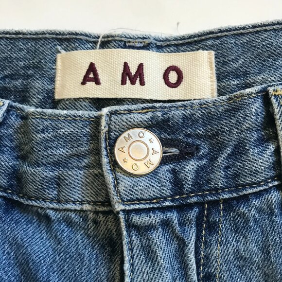 AMO Frida Flare Jeans Denim Womens 29 High Rise Wide Leg Back to Life Distressed - Picture 6 of 12